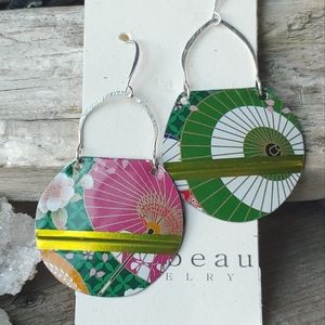 *SOLD* Upcycled Vintage Parasol Tin Earrings - Artisan Issabeau Jewelry